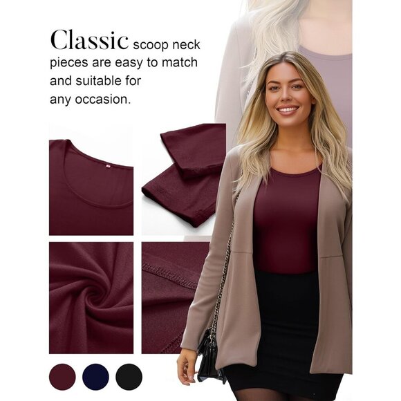 Plus Size Women’s Long Sleeve T-Shirts Pack 3 Casual Fitted Fall Winter - Picture 5 of 6